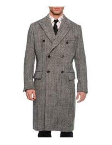 Mens Overcoat - Topcoat For Men - Winter Fabric - men's 1930s Peak lapel styling Double breasted Grey Overcoat - Men's Tuxedo USA