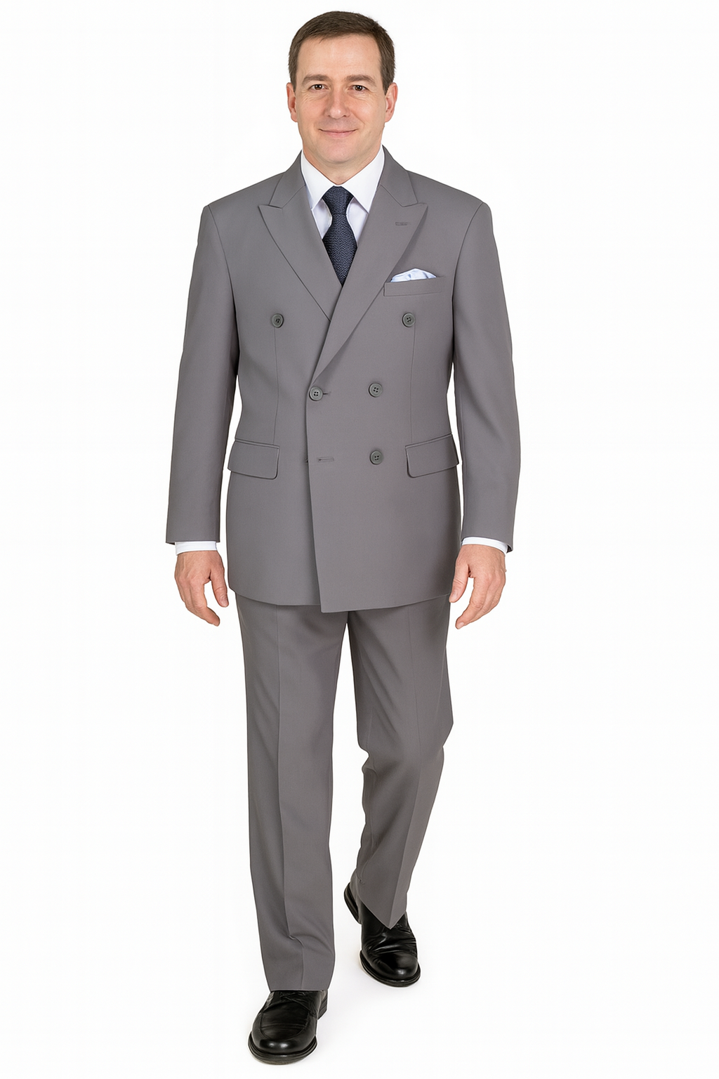 Pleated Suit - Mens Suits With Pleated Pant -  Regular Fit Suit - Poplin Grey Suit