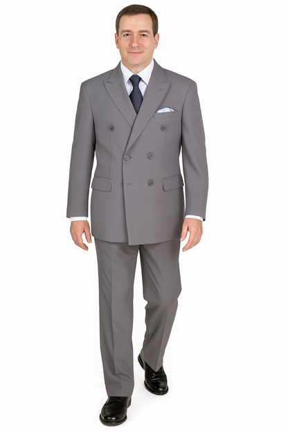 Pleated Suit - Mens Suits With Pleated Pant -  Regular Fit Suit - Poplin Grey Suit