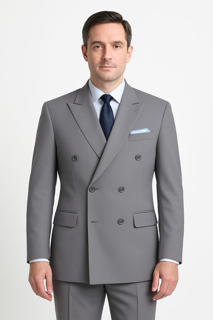 Pleated Suit - Mens Suits With Pleated Pant -  Regular Fit Suit - Poplin Grey Suit
