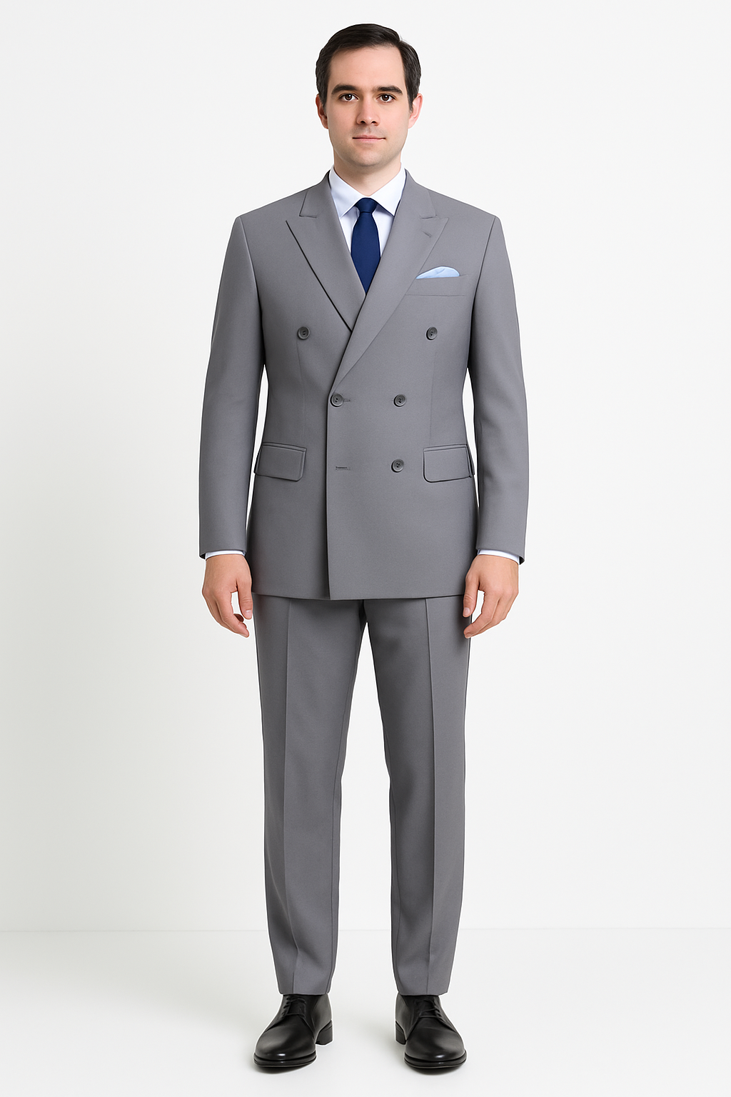 Pleated Suit - Mens Suits With Pleated Pant -  Regular Fit Suit - Poplin Grey Suit