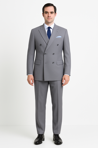 Pleated Suit - Mens Suits With Pleated Pant -  Regular Fit Suit - Poplin Grey Suit
