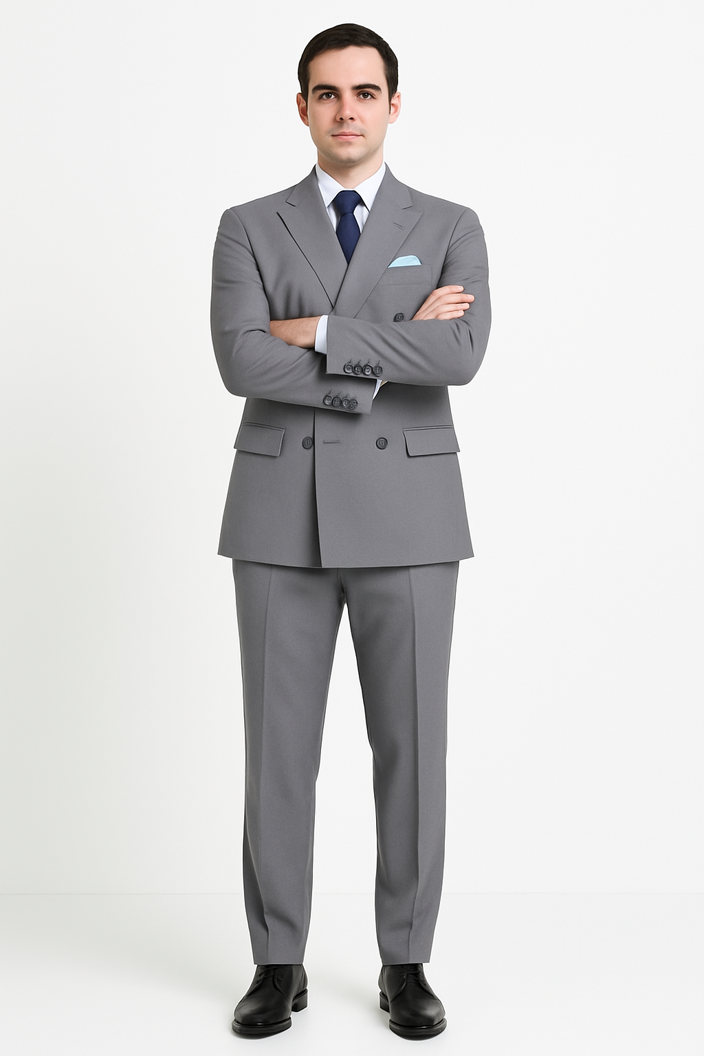 Pleated Suit - Mens Suits With Pleated Pant -  Regular Fit Suit - Poplin Grey Suit