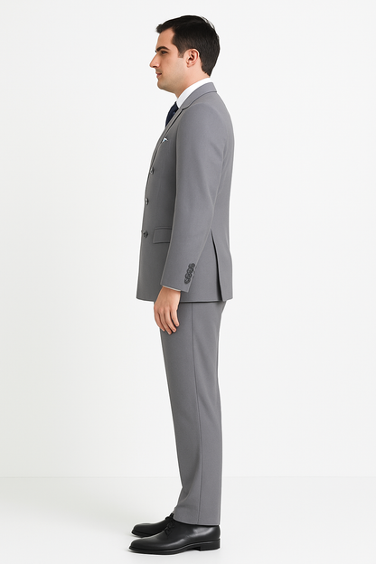 Pleated Suit - Mens Suits With Pleated Pant -  Regular Fit Suit - Poplin Grey Suit