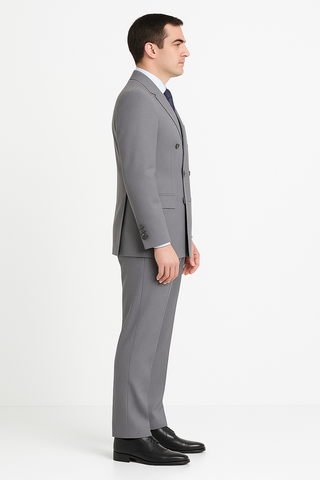 Pleated Suit - Mens Suits With Pleated Pant -  Regular Fit Suit - Poplin Grey Suit