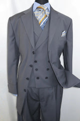 Mens 4 Button Double Breasted Vest Suit in Grey - Men's Tuxedo USA