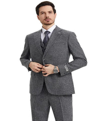 Tweed Suit 1920s Vintage Looking Fabric Vested Suit - Grey Tweed Herringbone Fabric - Men's Tuxedo USA