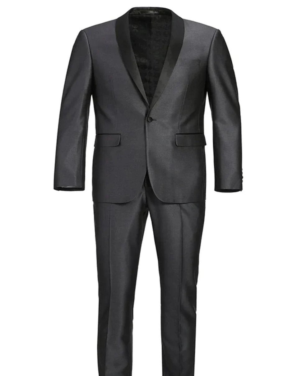 Mens Gray Tuxedo - Grey Wedding Suit-Mens Traditional Slim Fit Shawl Collar Tuxedo In Charcoal Grey - Men's Tuxedo USA