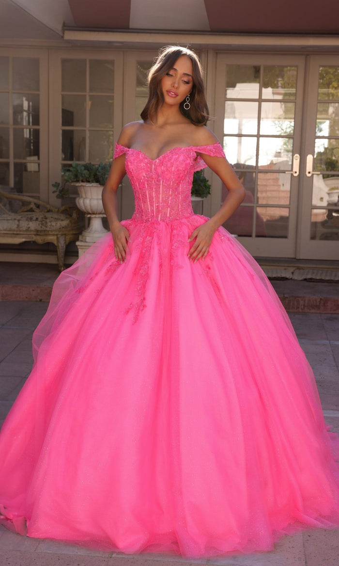 Nox Anabel H1349 Off the Shoulder Quinceanera Dress Glitter Embroidered Ball Gown
