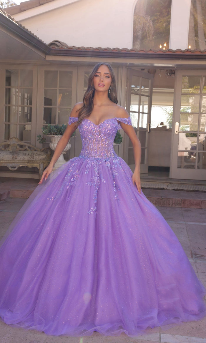 Nox Anabel H1349 Off the Shoulder Quinceanera Dress Glitter Embroidered Ball Gown