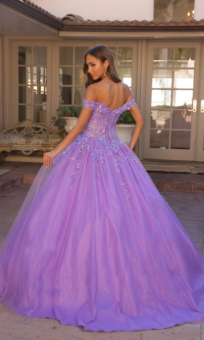 Nox Anabel H1349 Off the Shoulder Quinceanera Dress Glitter Embroidered Ball Gown