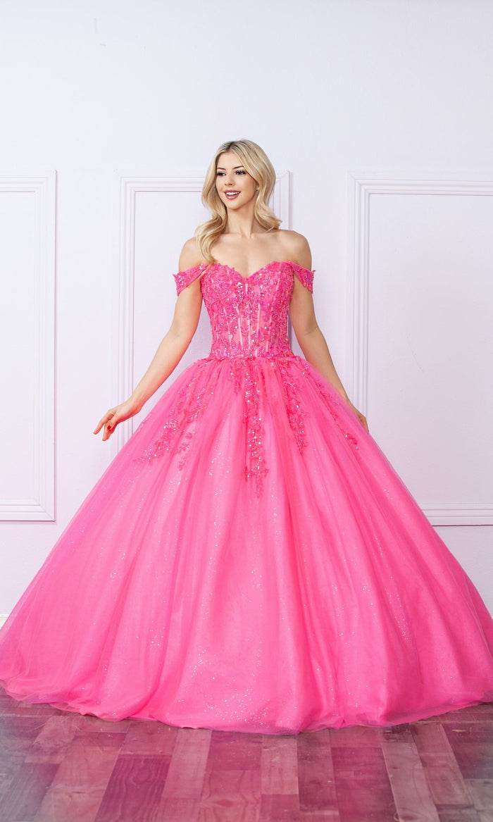 Nox Anabel H1349 Off the Shoulder Quinceanera Dress Glitter Embroidered Ball Gown