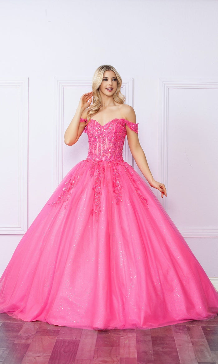 Nox Anabel H1349 Off the Shoulder Quinceanera Dress Glitter Embroidered Ball Gown