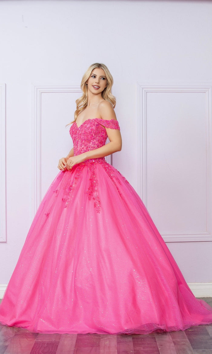 Nox Anabel H1349 Off the Shoulder Quinceanera Dress Glitter Embroidered Ball Gown
