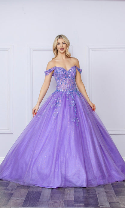 Nox Anabel H1349 Elegant Long Prom Ball Gown with Off-the-Shoulder
