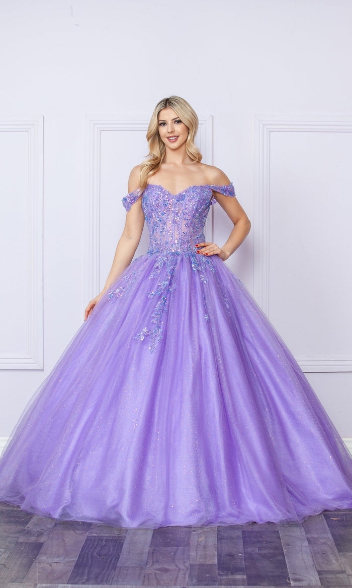 Nox Anabel H1349 Off the Shoulder Quinceanera Dress Glitter Embroidered Ball Gown