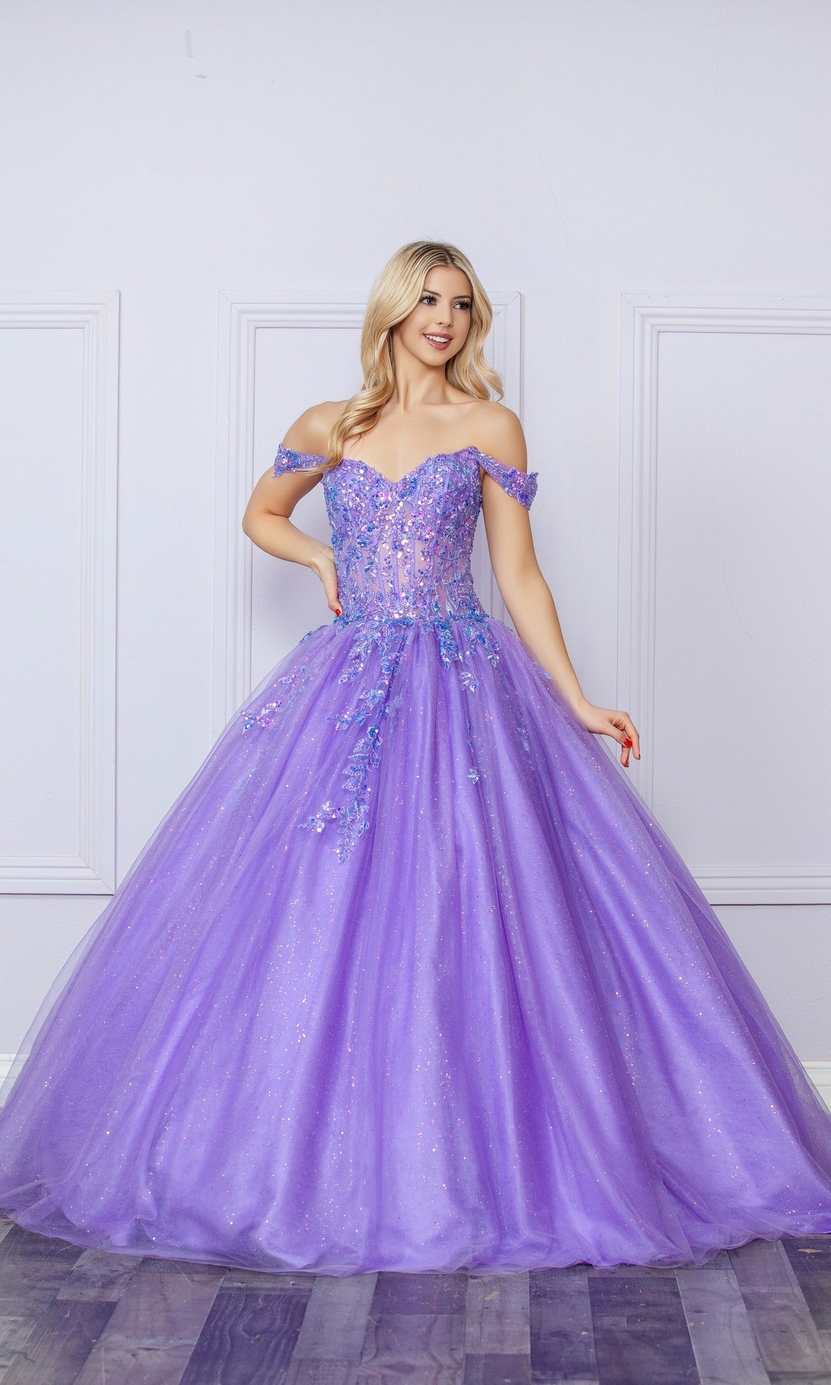 Nox Anabel H1349 Elegant Long Prom Ball Gown with Off-the-Shoulder