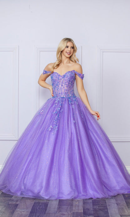 Nox Anabel H1349 Off the Shoulder Quinceanera Dress Glitter Embroidered Ball Gown