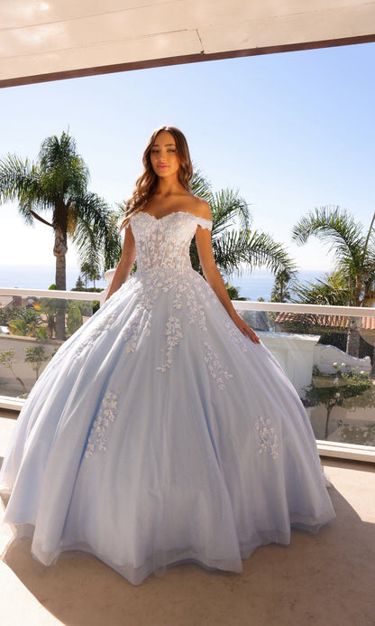 Nox Anabel H1352 Off-the-Shoulder Lace-Up Long Prom Ball Gown