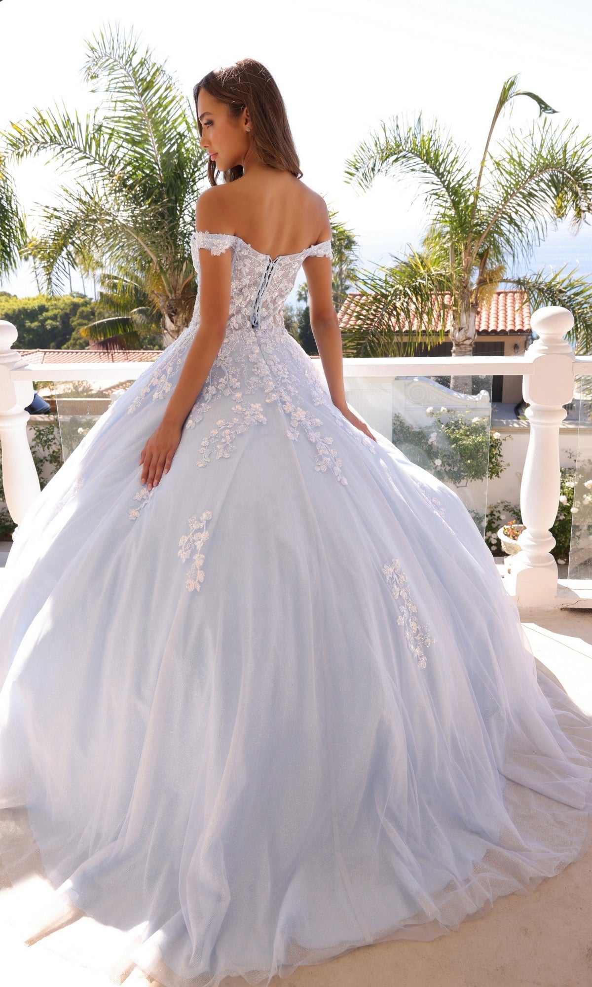 Nox Anabel H1352 Off-the-Shoulder Lace-Up Long Prom Ball Gown