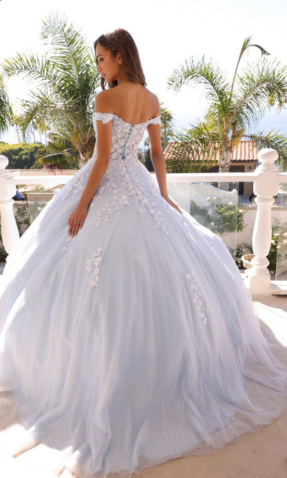 Nox Anabel H1352 Off-the-Shoulder Quinceanera Dress Lace-Up Embroidered Ball Gown