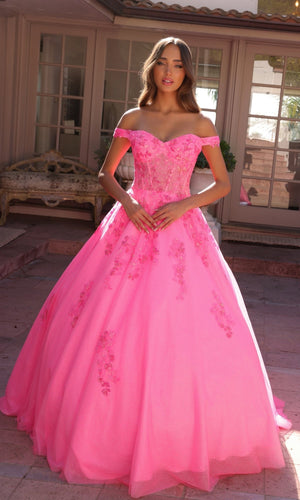 Nox Anabel H1352 Off-the-Shoulder Quinceanera Dress Lace-Up Embroidered Ball Gown