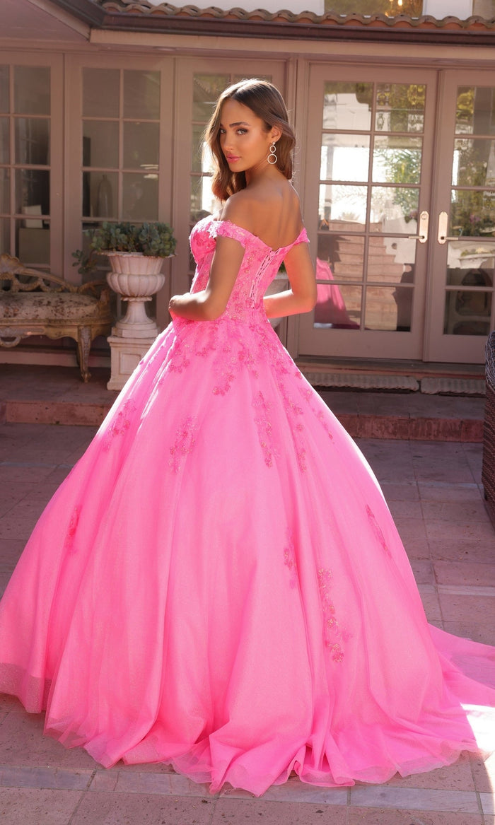 Nox Anabel H1352 Off-the-Shoulder Quinceanera Dress Lace-Up Embroidered Ball Gown