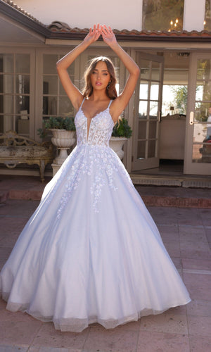 Nox Anabel H1357 Bahama Blue Quinceanera Dress Corset Glitter Ball Gown