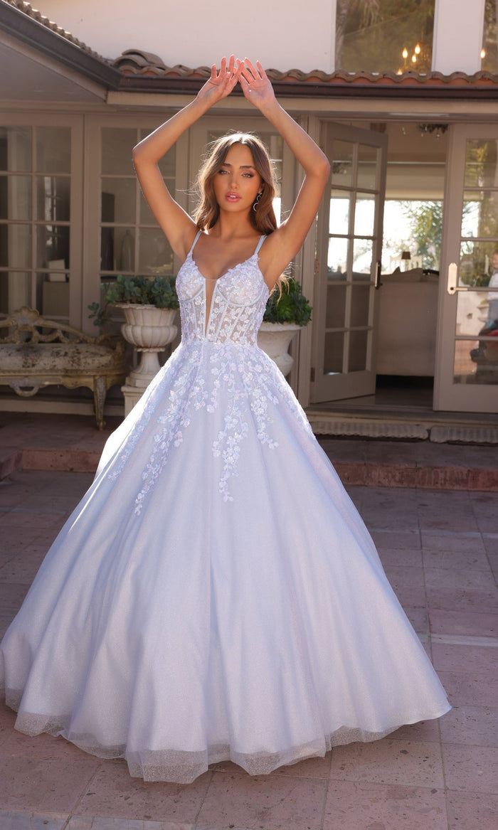 Nox Anabel H1357 Bahama Blue Quinceanera Dress Corset Glitter Ball Gown
