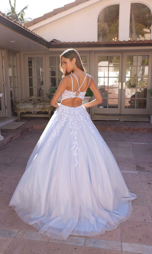 Nox Anabel H1357 Bahama Blue Quinceanera Dress Corset Glitter Ball Gown