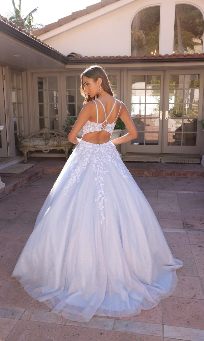 Nox Anabel H1357 Bahama Blue Quinceanera Dress Corset Glitter Ball Gown