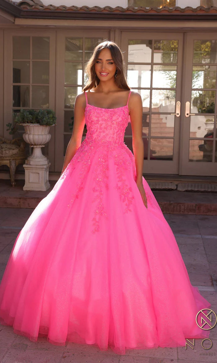 Nox Anabel H1464 Spaghetti Straps Quince Dress Embellished Long Prom Ball Gown