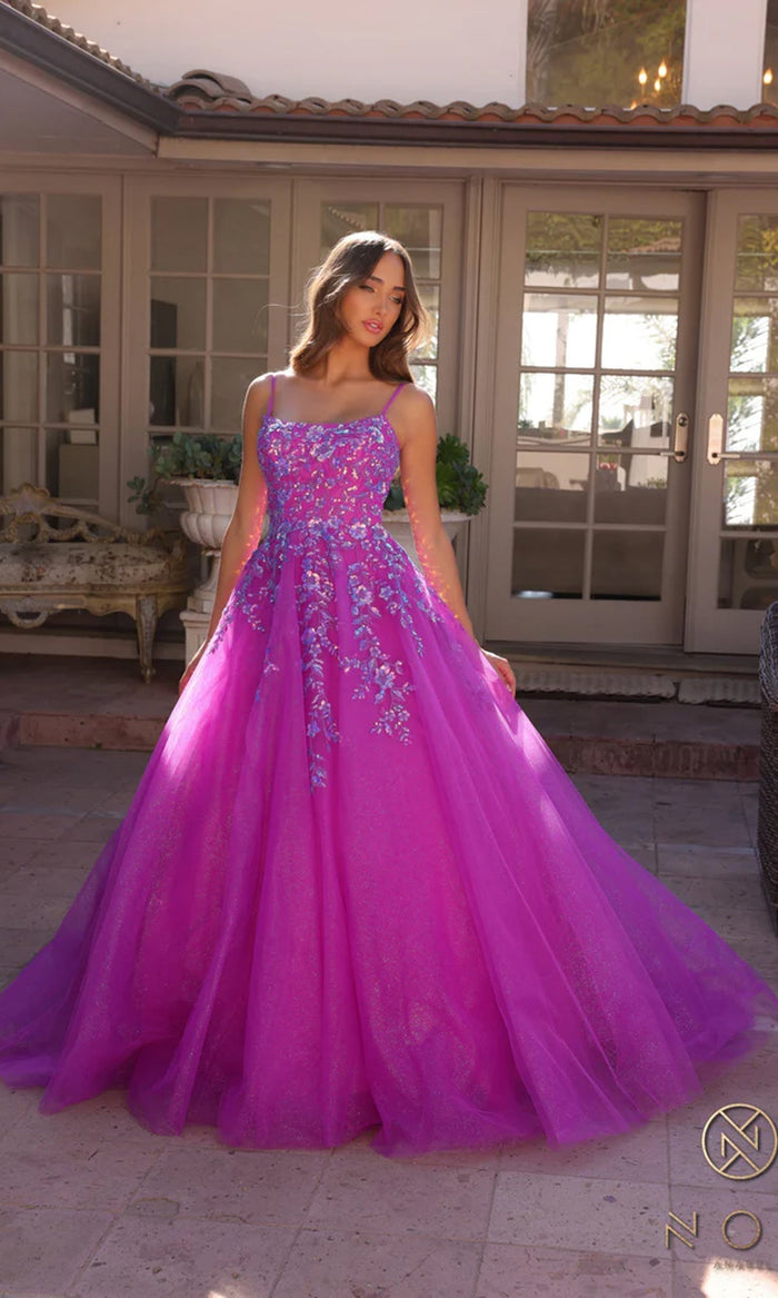 Nox Anabel H1464 Spaghetti Straps Quince Dress Embellished Long Prom Ball Gown