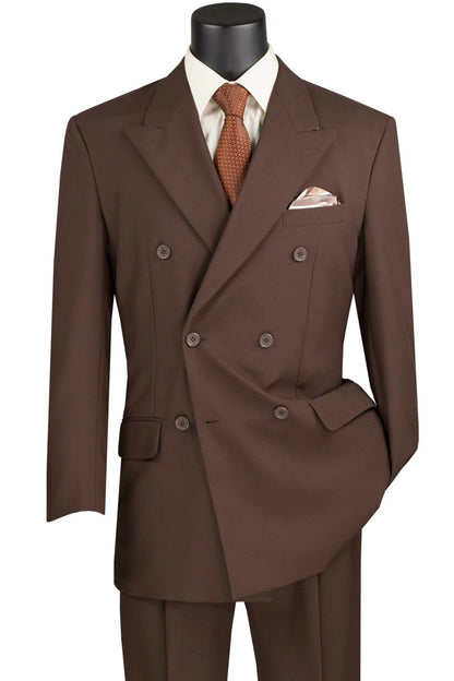 Men's Brown Double-Breasted Poplin Suit – Classic 6 Button Business, Wedding & Formal Suit for Men
