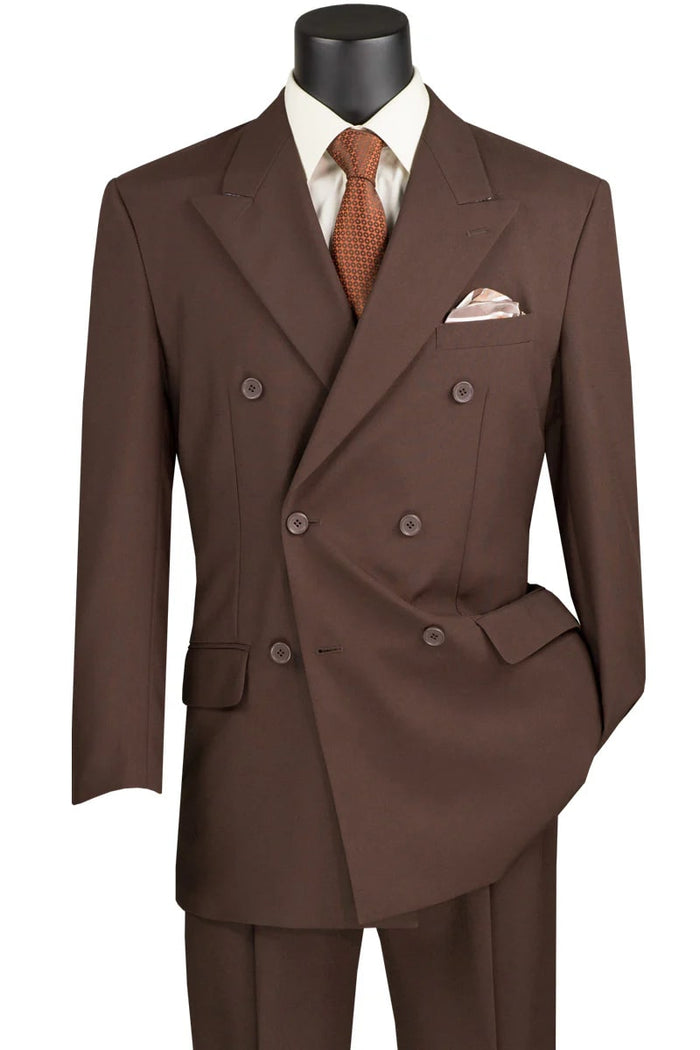Men's Brown Double-Breasted Poplin Suit – Classic 6 Button Business, Wedding & Formal Suit for Men