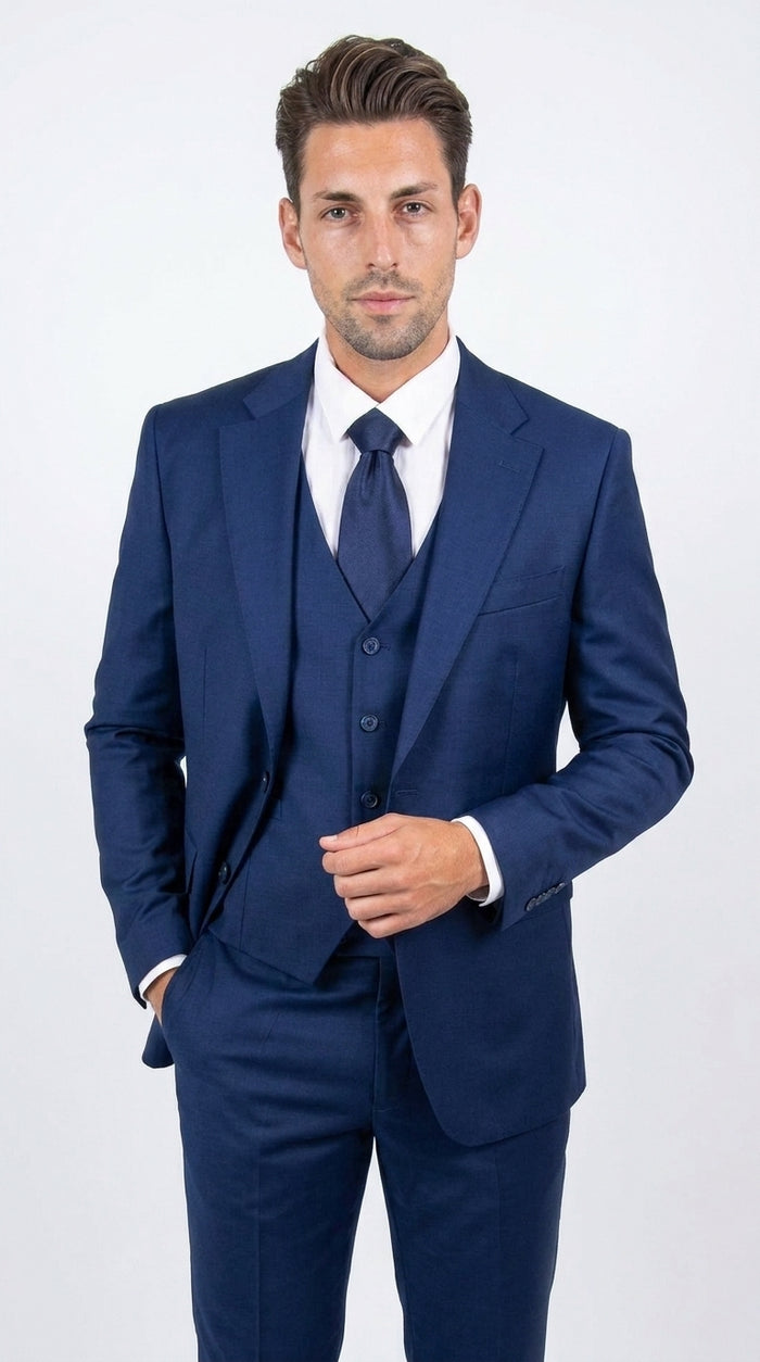 Stacy Adams Men’s Royal Indigo Hybrid Fit 3 Piece Suit, Formal Wedding Prom Dress Suit