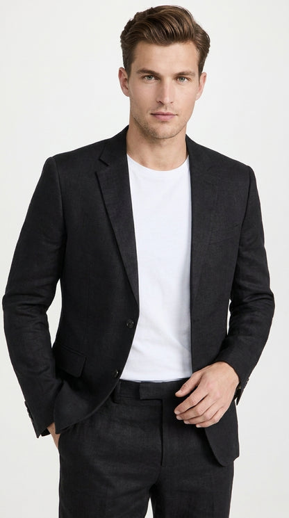 Men’s Black 2-Piece Linen Suit – Lightweight Wedding, Beach and Summer Formal Suit