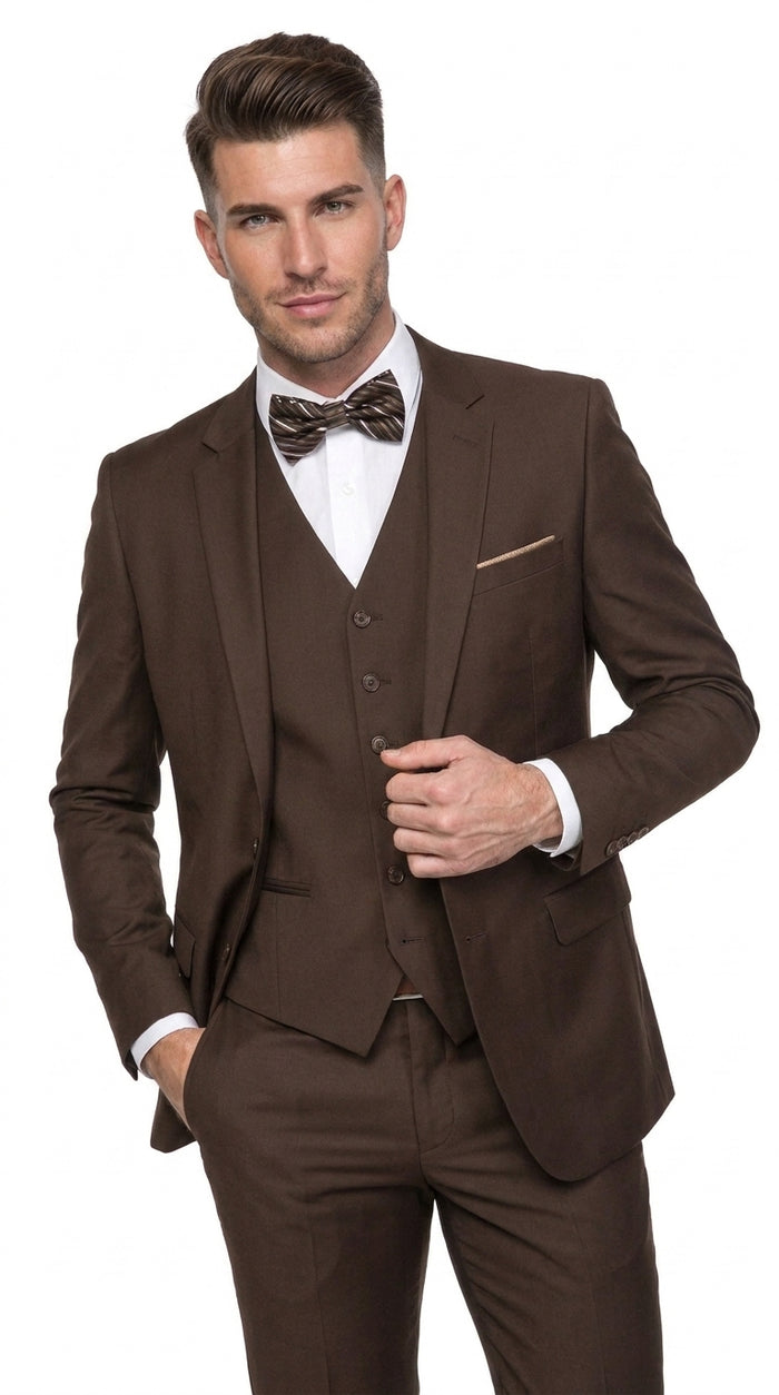 Men’s Brown 3-Piece Suit – Two-Button Wedding, Business and Formal Suit with Matching Vest