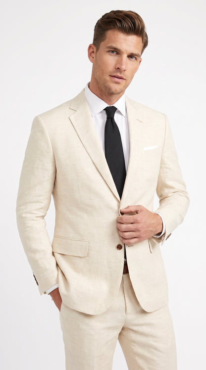 Men’s Beige Linen Suit – 2 Piece Summer Beach Wedding Suit for Men
