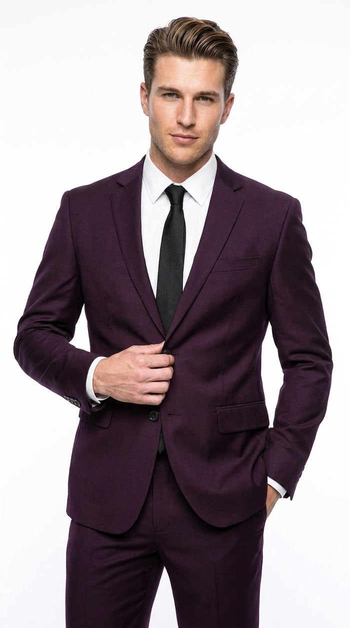 Men’s Eggplant Purple 100% Wool 2-Piece Suit – Business, Wedding and Formal Suit