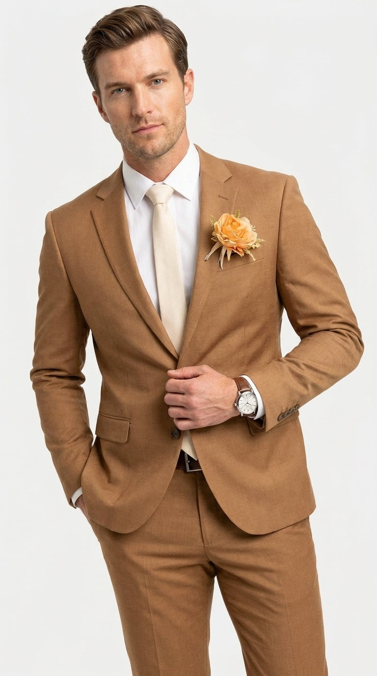Men’s Rust Brown 2-Piece Wedding Suit – Modern Groom Suit for Fall, Outdoor and Formal Events