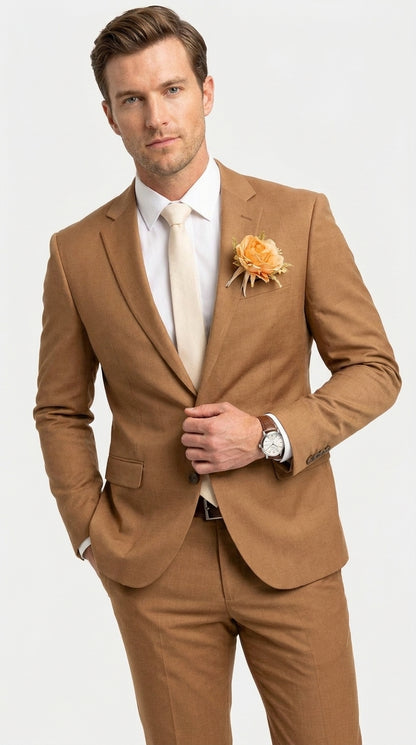 Men’s Rust Brown 2-Piece Wedding Suit – Modern Groom Suit for Fall, Outdoor and Formal Events