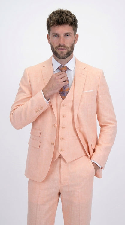 Statement Men's Peach 3 Piece Suit – Light Orange Blush Modern Fit Wedding & Summer Suit with Ticket Pocket