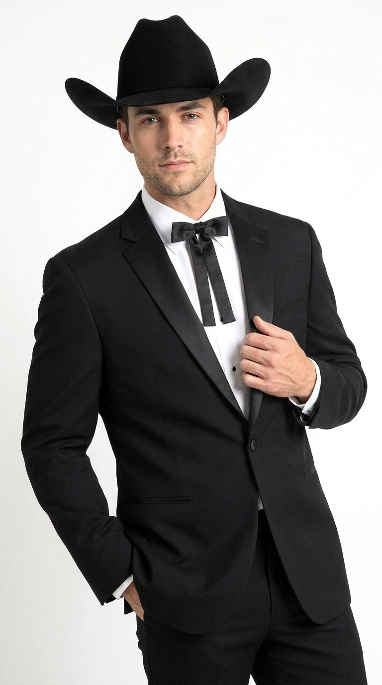 Men's Black Western Cowboy Wedding Tuxedo – One Button Formal Ranch Wedding Suit