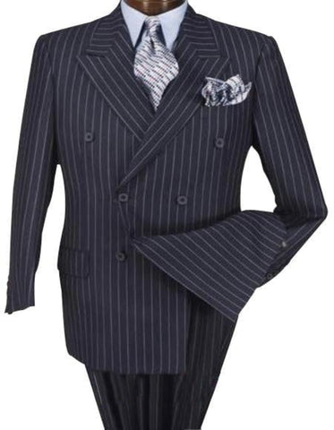 High Quality Dark Navy Blue Suits For Men & Chalk Bold White Pinstripe Double Breasted Suits 100% poly-ray