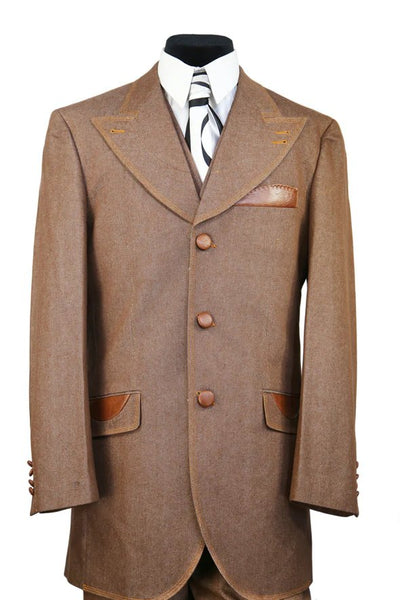 Men's fashion faux leather accents denim 2pc zoot suit rust with brass accents main image 0