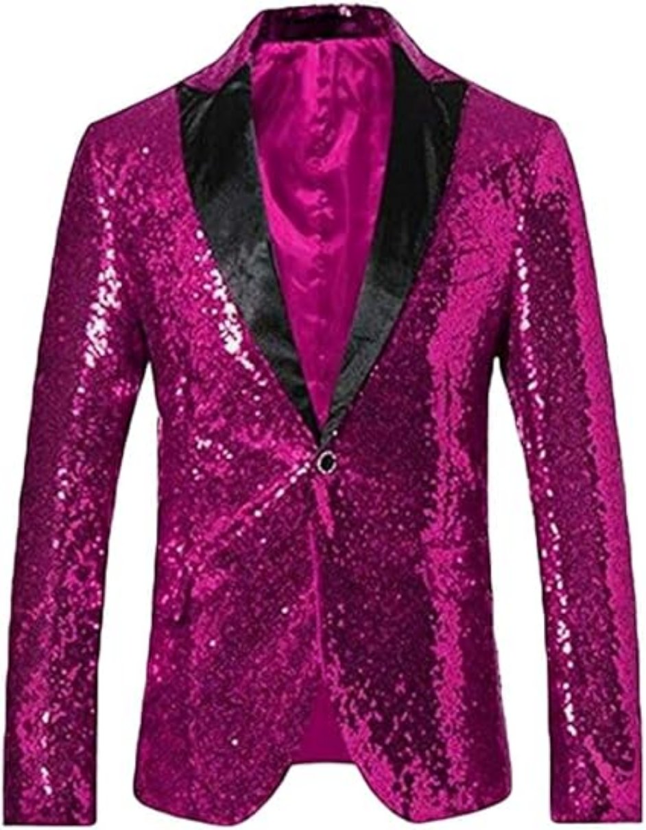 Glitter Tuxedo Dinner Jacket Sequin Blazer Hot Pink Flashy Stage S