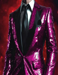 Mens Sequin Suit - Red Tuxedo - Party Suits - Stage Suit