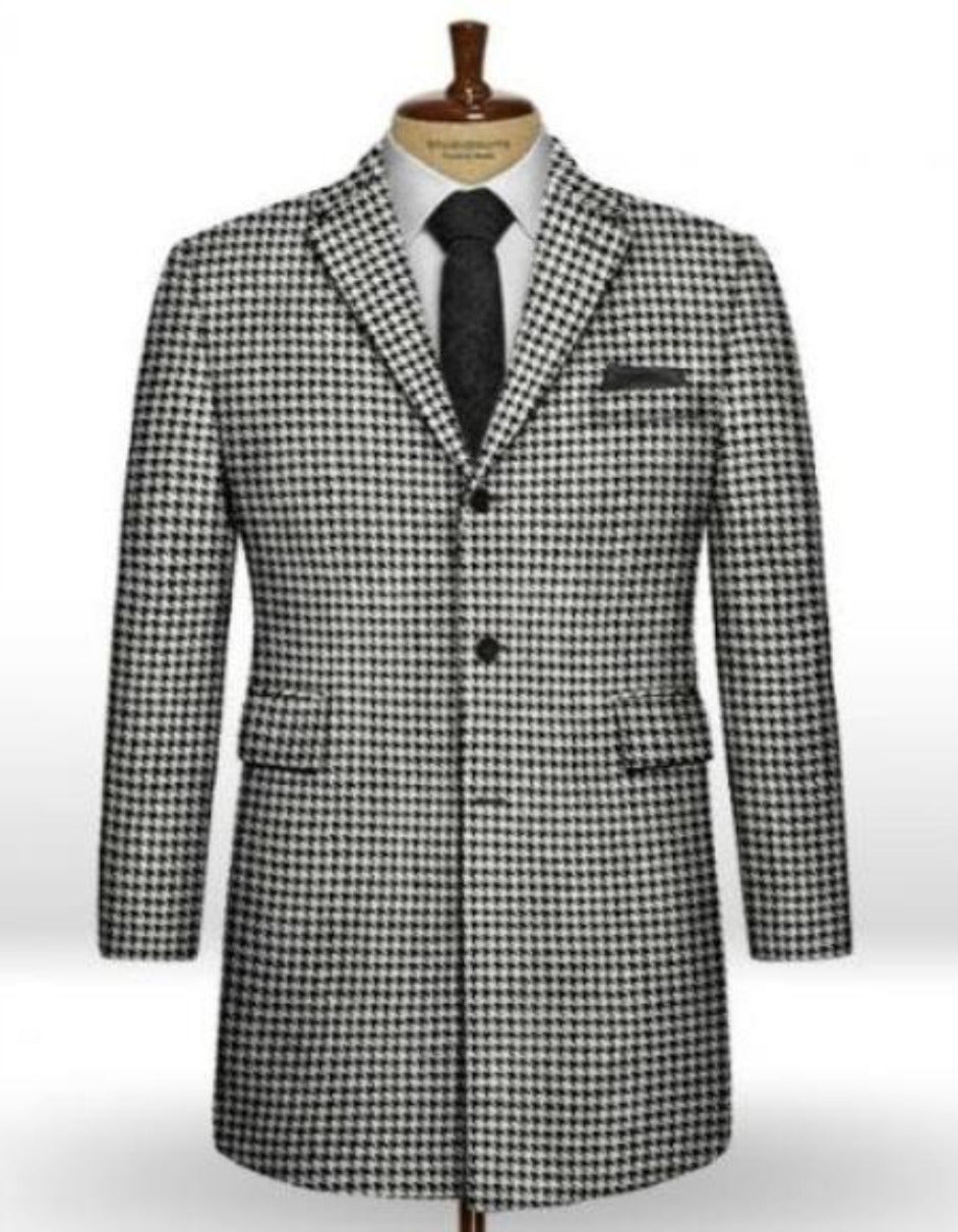 Houndstooth Overcoat - Houndstooth Topcoat - Houndstooth Checker Car Coat - Six Button Black - Men's Tuxedo USA