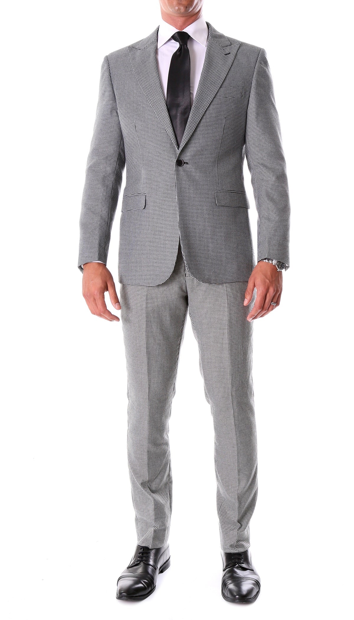 Mens Slim Fit Houndstooth Peak Lapel 2pc Suit